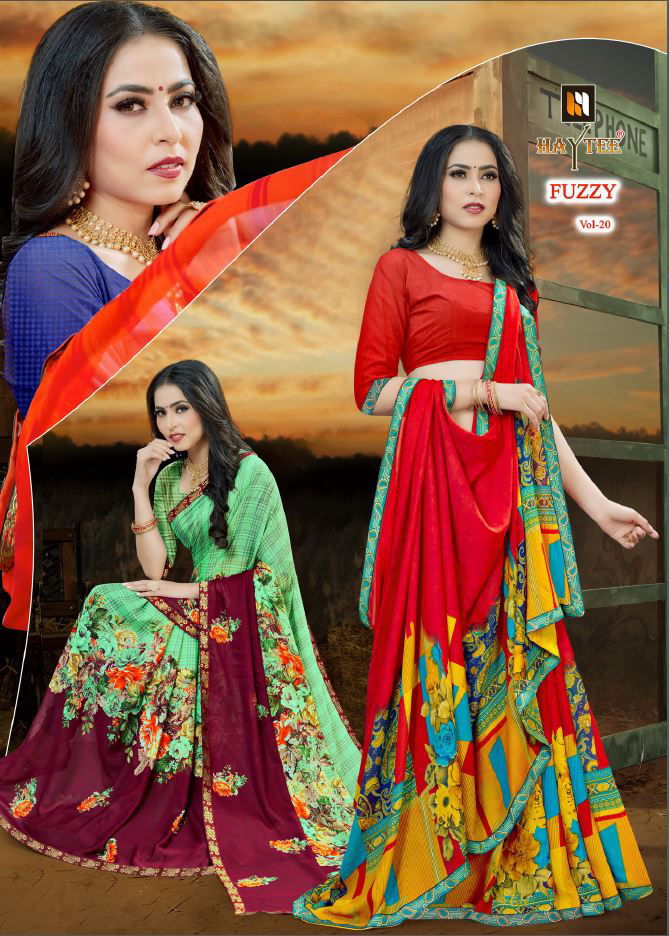 Haytee Fuzzy 20 Latest Rennial Printed With Border daily wear Saree Collection 